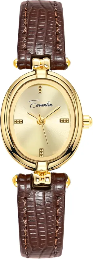 Wrist Watch Brown Black CARLIEN Womens Fashion Small Gold Oval Quartz Watches Vintage stagnate potash Leather Band Waterproof Luxury Casual Ladies Bracelet 