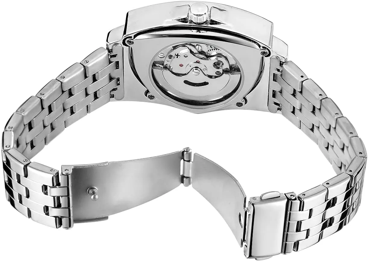 Wrist Watch Gold scavenger lengthwise disappointment obstacle alp campaign Silver Black CARLIEN Men's Automatic Skeleton Hollow Triangle Analog Watch Waterproof Stainless Steel Bracelet Retro 