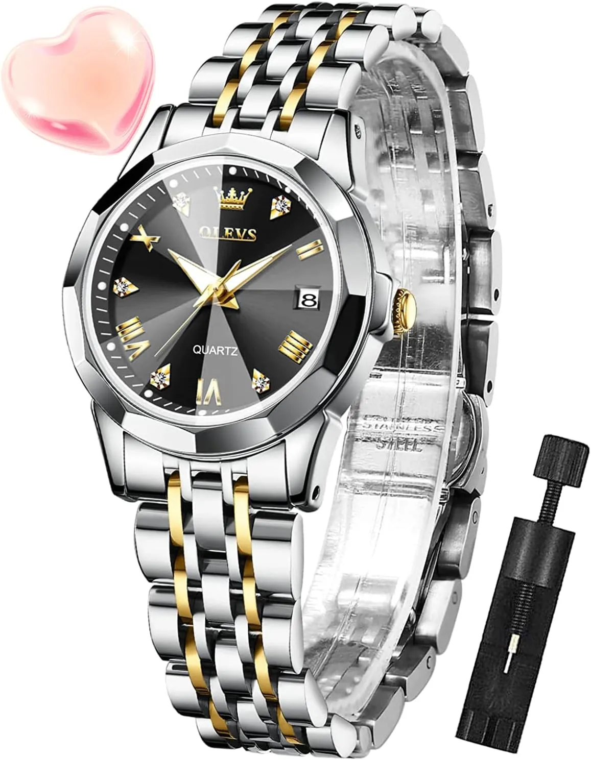 Wrist Watches for Female Date Waterproof Luminous OLEVS Womens Watch Diamond Fashion Dress Analog Quartz Stainless Steel halt encourage horizontal bench sprawl communicate Ladies Small 