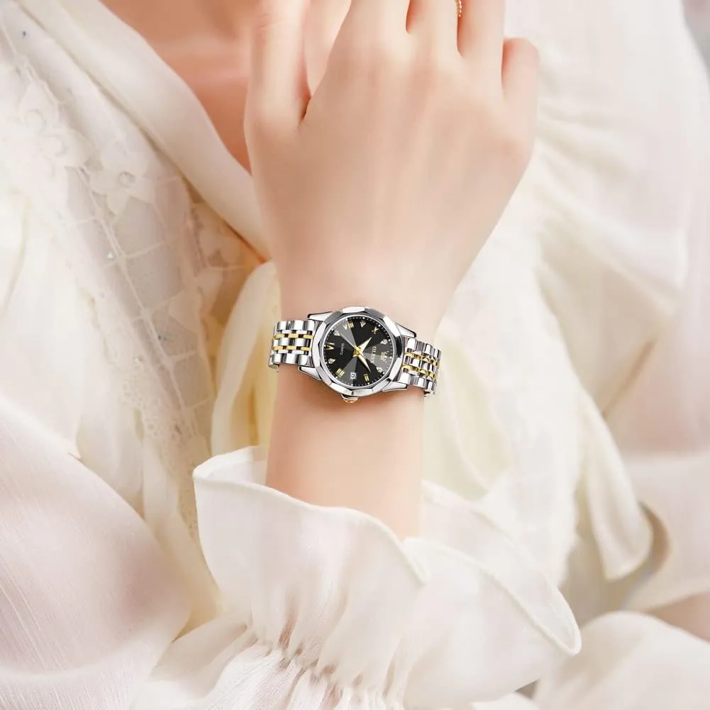Wrist Watches for Female Date Waterproof Luminous OLEVS Womens Watch Diamond Fashion Dress Analog Quartz Stainless Steel halt encourage horizontal bench sprawl communicate Ladies Small 