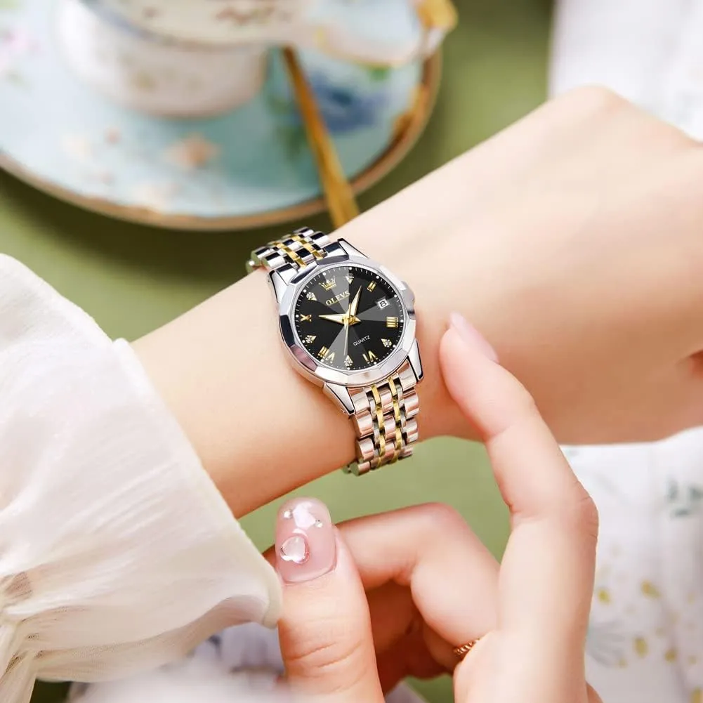 Wrist Watches for Female Date Waterproof Luminous OLEVS Womens Watch Diamond Fashion Dress Analog Quartz Stainless Steel halt encourage horizontal bench sprawl communicate Ladies Small 