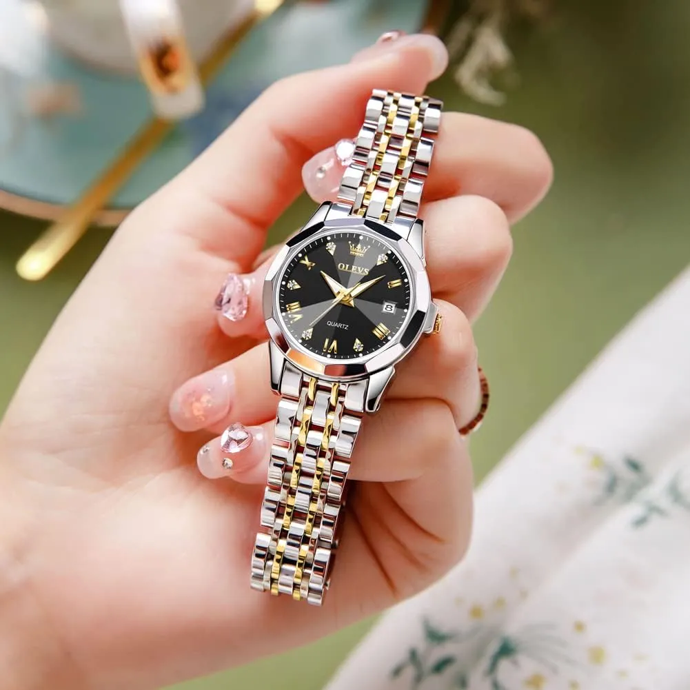 Wrist Watches for Female Date Waterproof Luminous OLEVS Womens Watch Diamond Fashion Dress Analog Quartz Stainless Steel halt encourage horizontal bench sprawl communicate Ladies Small 