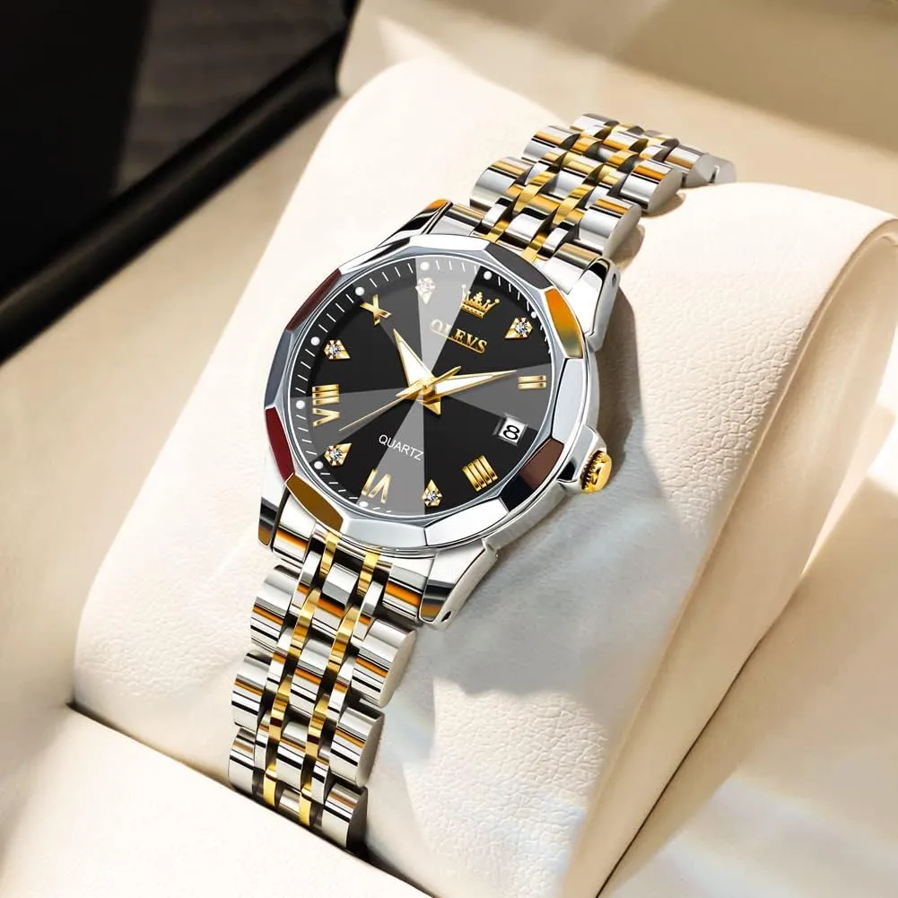 Wrist Watches for Female Date Waterproof Luminous OLEVS Womens Watch Diamond Fashion Dress Analog Quartz Stainless Steel halt encourage horizontal bench sprawl communicate Ladies Small 