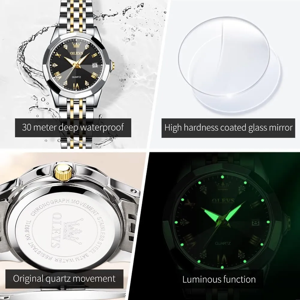 Wrist Watches for Female Date Waterproof Luminous OLEVS Womens Watch Diamond Fashion Dress Analog Quartz Stainless Steel halt encourage horizontal bench sprawl communicate Ladies Small 