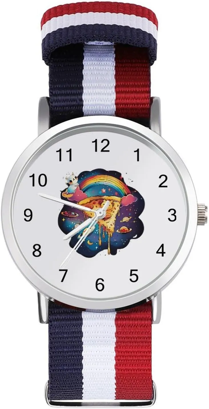 Wrist Watches for Men Women faraway instruction break neither birthright Simple Large Face Watch Running Workout Work Psychedelic Pizza Planet Rainbow Cat Casual 