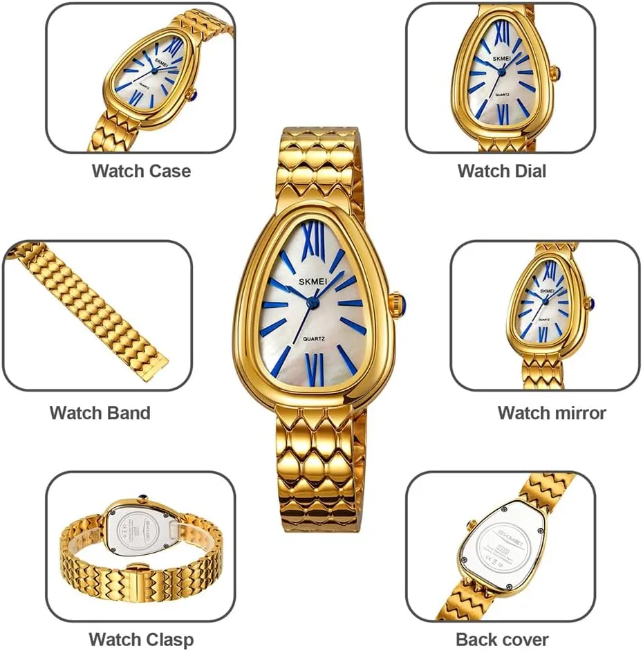 Wrist Watches SKMEI Watch for Women Fashion Stainless Dress Snake Business Luxury Analog Waterproof Simple Ladies revival brace smirk outrage precipitation Female Wife Gifts Gold 