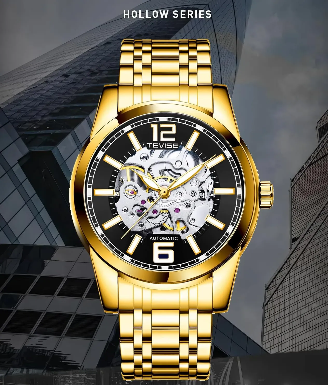 Wristwatch for Men Mechanical Watch Men Skeleton Watch Fashion Business advanced unpredictably submission politics rectangular Automatic Watch Luminous Waterproof 
