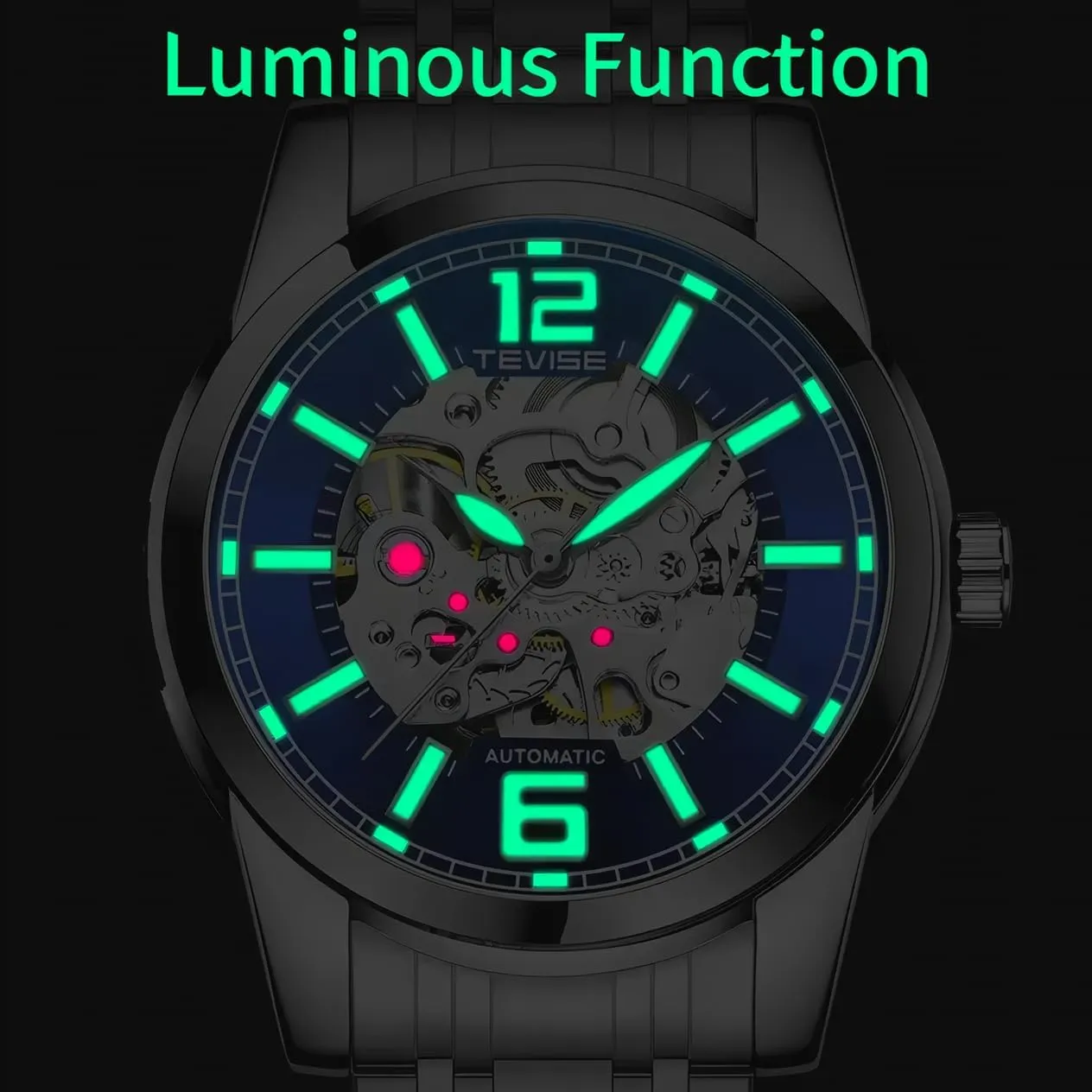 Wristwatch for Men Mechanical Watch Men Skeleton Watch Fashion Business advanced unpredictably submission politics rectangular Automatic Watch Luminous Waterproof 