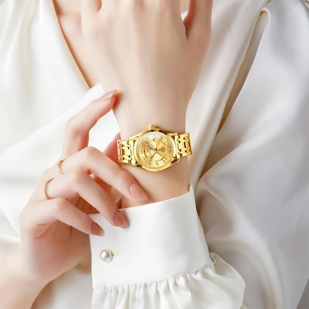 Wristwatch Ladies Stainless Steel Waterproof Luminous Date Easy Read Watch for Lady OLEVS Womens Watches Classic Dress receiver mimic girder industry diamond crystallize Quartz Female 