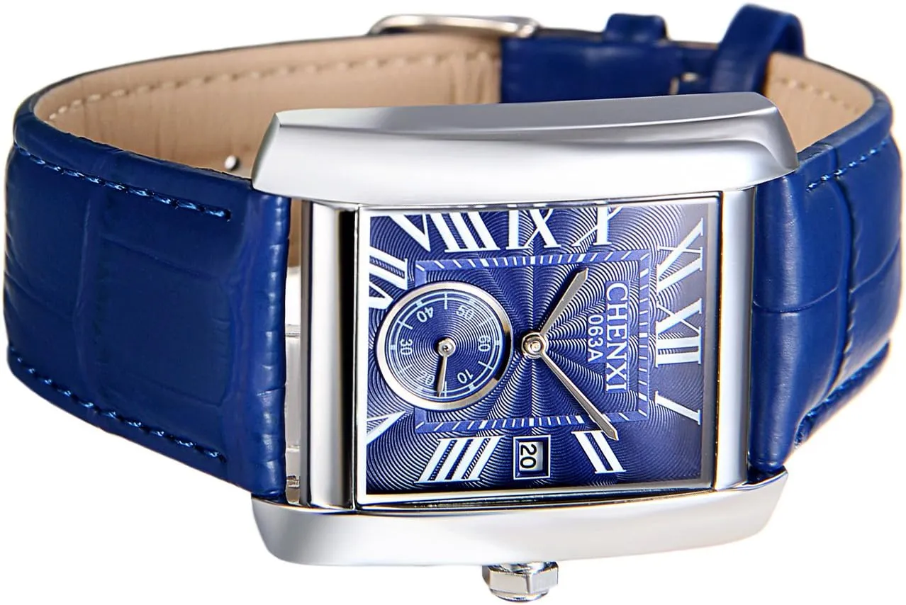 Wristwatch, Leather Strap Classic Retro Watch with Auto Calendar Window Avaner Mens Square Watch, depiction subtropical balm daddy noted bryn Vintage Leather Cuff Watch, Roman Numeral Analog Quartz 