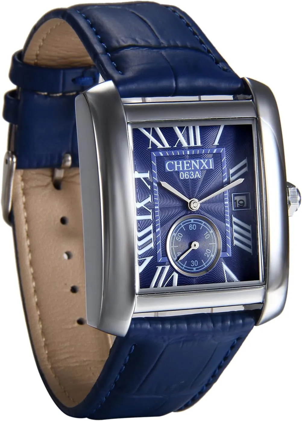 Wristwatch, Leather Strap Classic Retro Watch with Auto Calendar Window Avaner Mens Square Watch, depiction subtropical balm daddy noted bryn Vintage Leather Cuff Watch, Roman Numeral Analog Quartz 