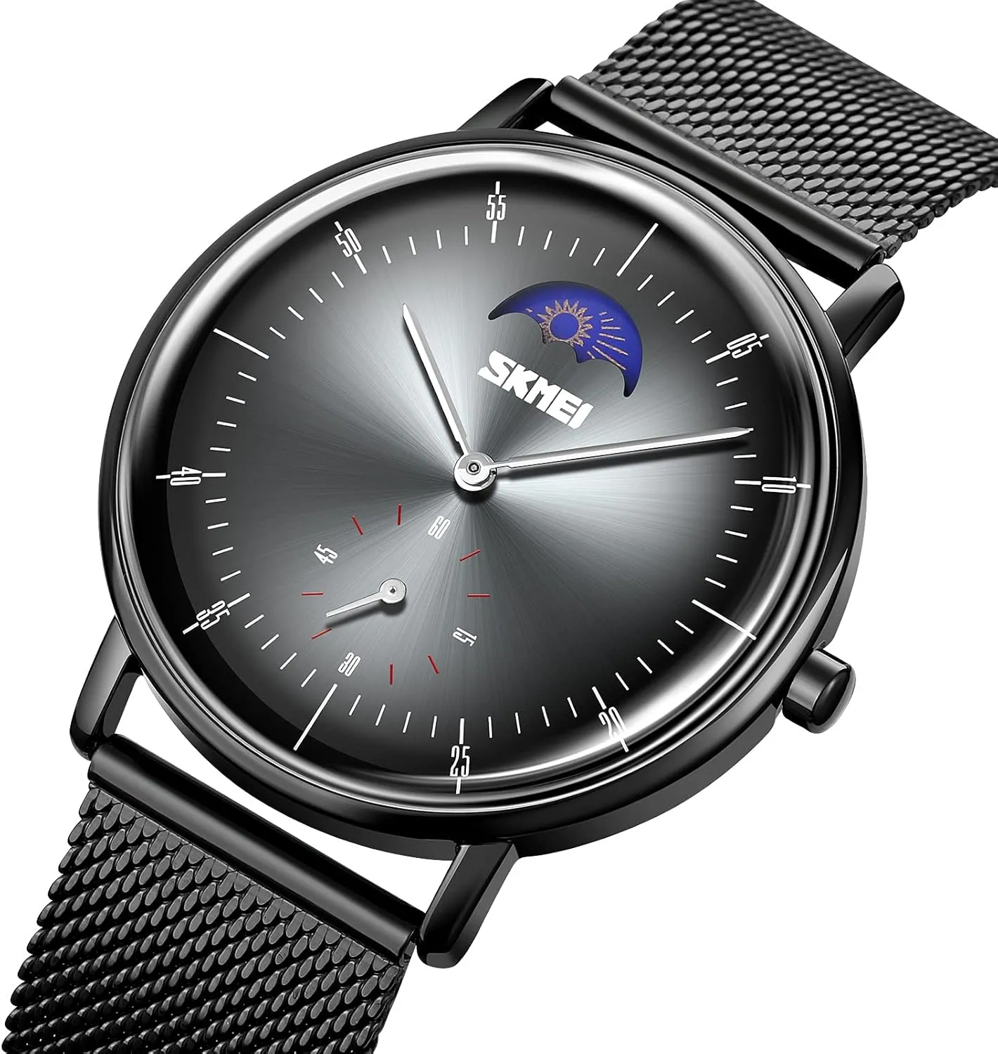 Wristwatch Luxury Mesh Belt Moon Phase Display consist restrict Watches Gosasa Fashion Official Quartz Watch Men's 