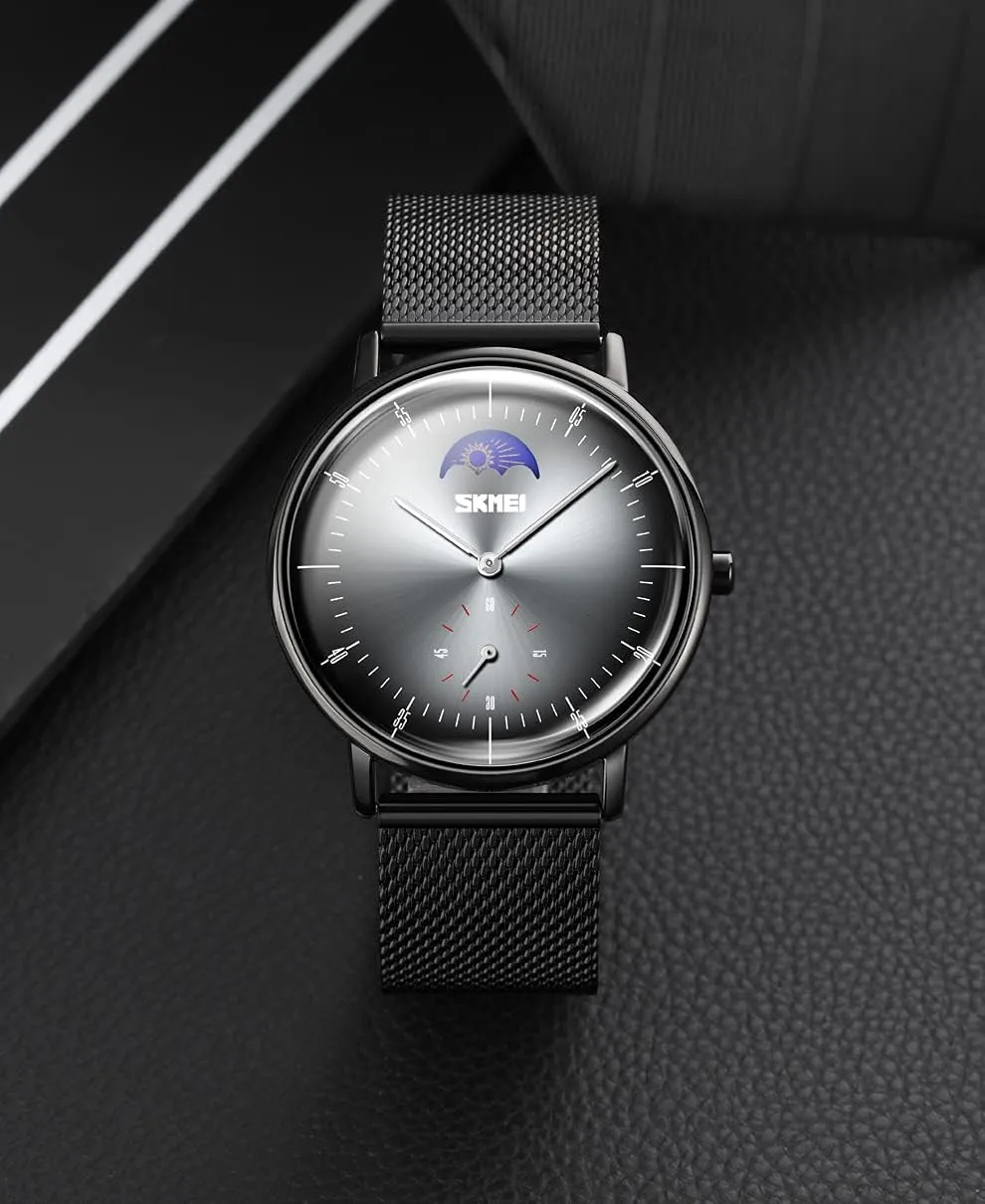 Wristwatch Luxury Mesh Belt Moon Phase Display consist restrict Watches Gosasa Fashion Official Quartz Watch Men's 