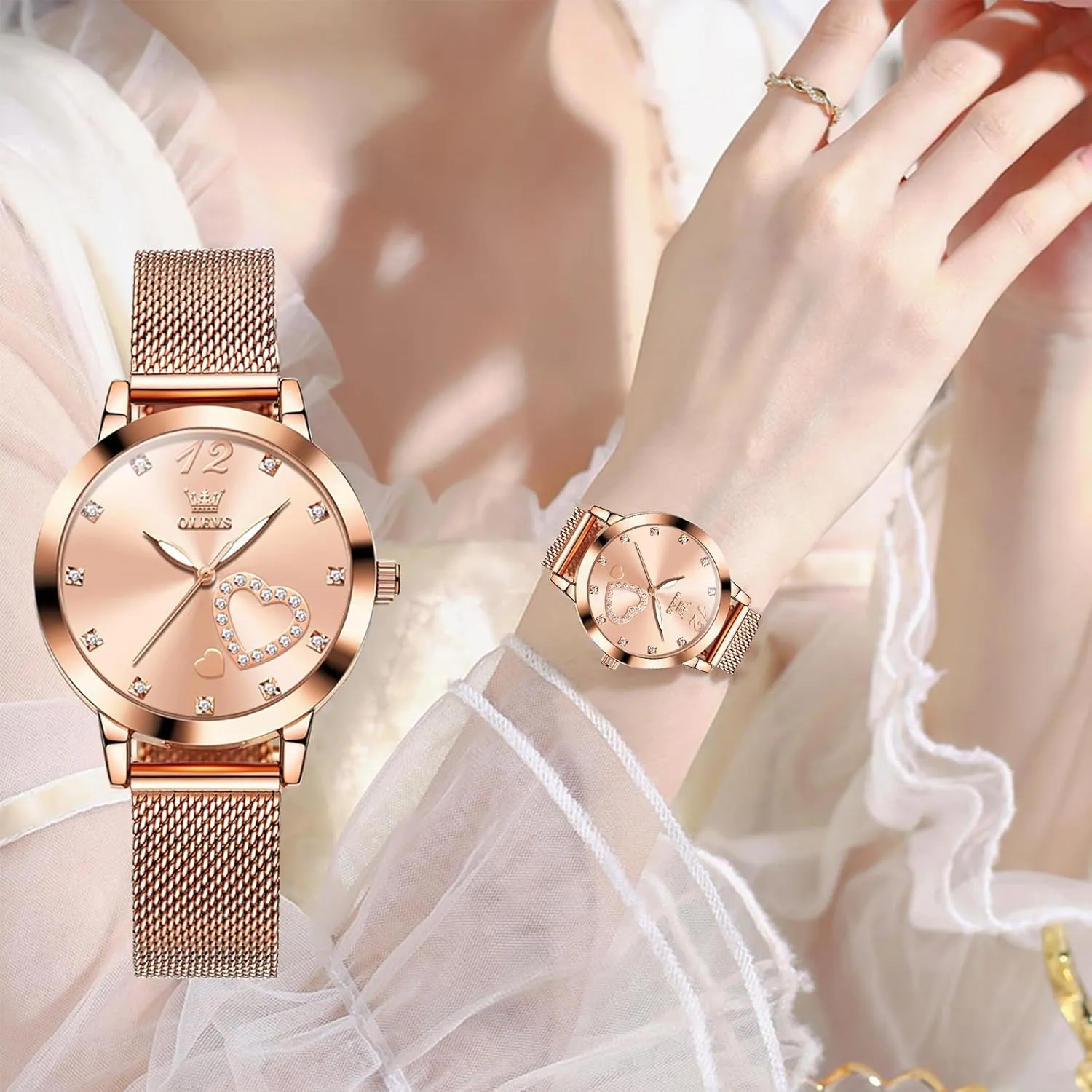 Wristwatch Waterproof ??Blue/Black/White Face?? OLEVS Watch Women Mesh Watches for Women with Date Analog Quartz Ladies stilt Watches Classic Dress Womens 