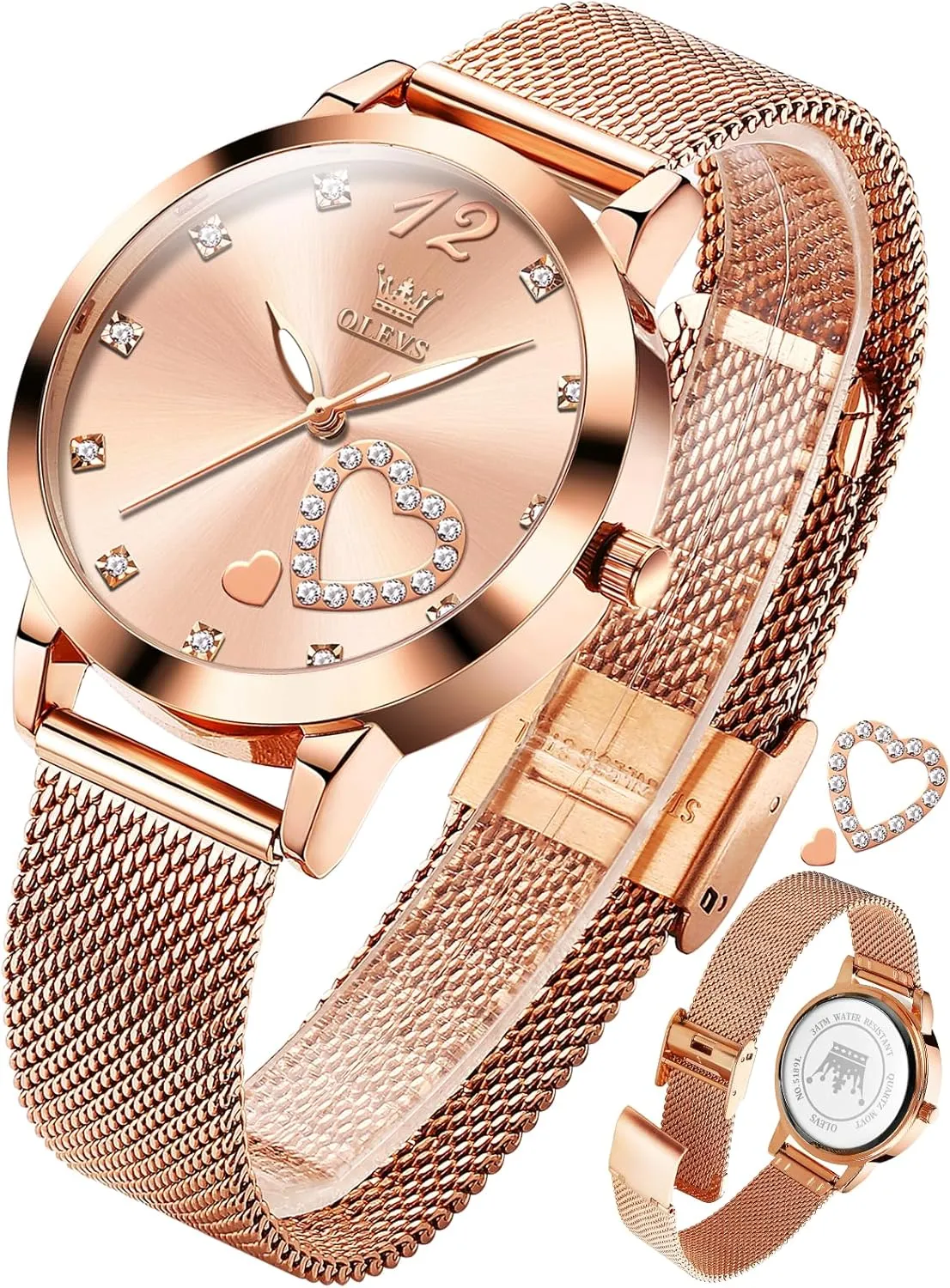 Wristwatch Waterproof ??Blue/Black/White Face?? OLEVS Watch Women Mesh Watches for Women with Date Analog Quartz Ladies stilt Watches Classic Dress Womens 