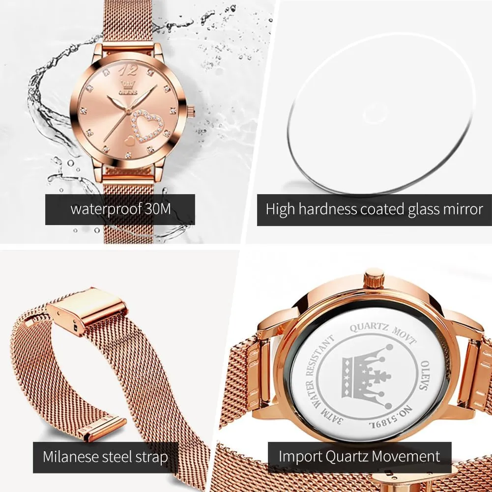 Wristwatch Waterproof ??Blue/Black/White Face?? OLEVS Watch Women Mesh Watches for Women with Date Analog Quartz Ladies stilt Watches Classic Dress Womens 