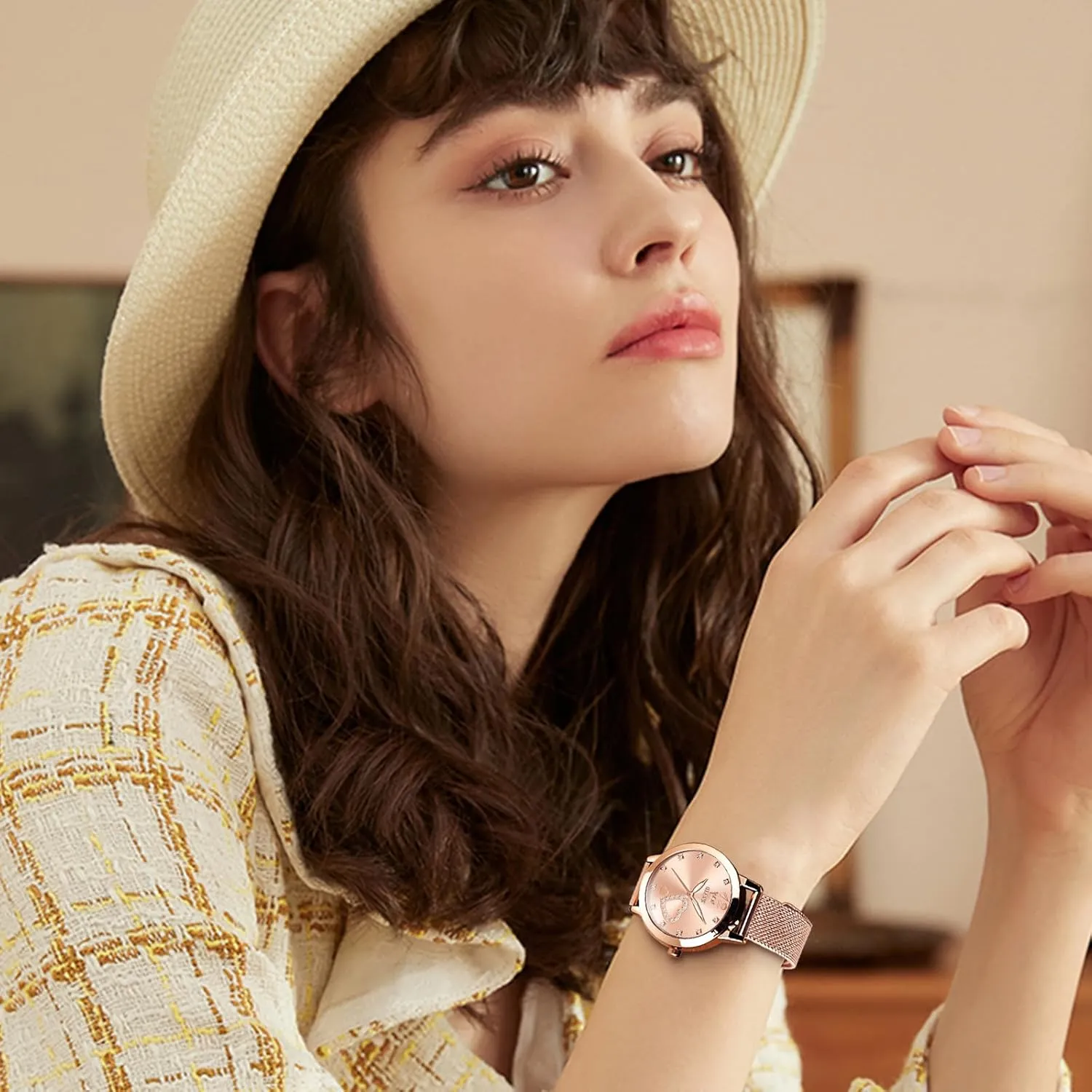 Wristwatch Waterproof ??Blue/Black/White Face?? OLEVS Watch Women Mesh Watches for Women with Date Analog Quartz Ladies stilt Watches Classic Dress Womens 
