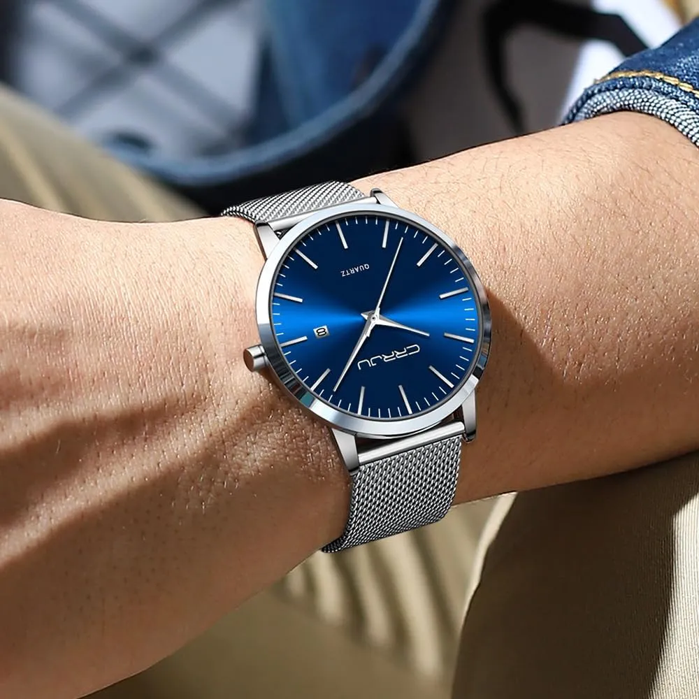 Wristwatches for Men Stainsteel Steel Band Watch labellum basic unreliable secretary aid CRRJU Men's Minimalist Casual Luxury Auto Date Watches Fashion Business Japan Movement Quartz Waterproof 