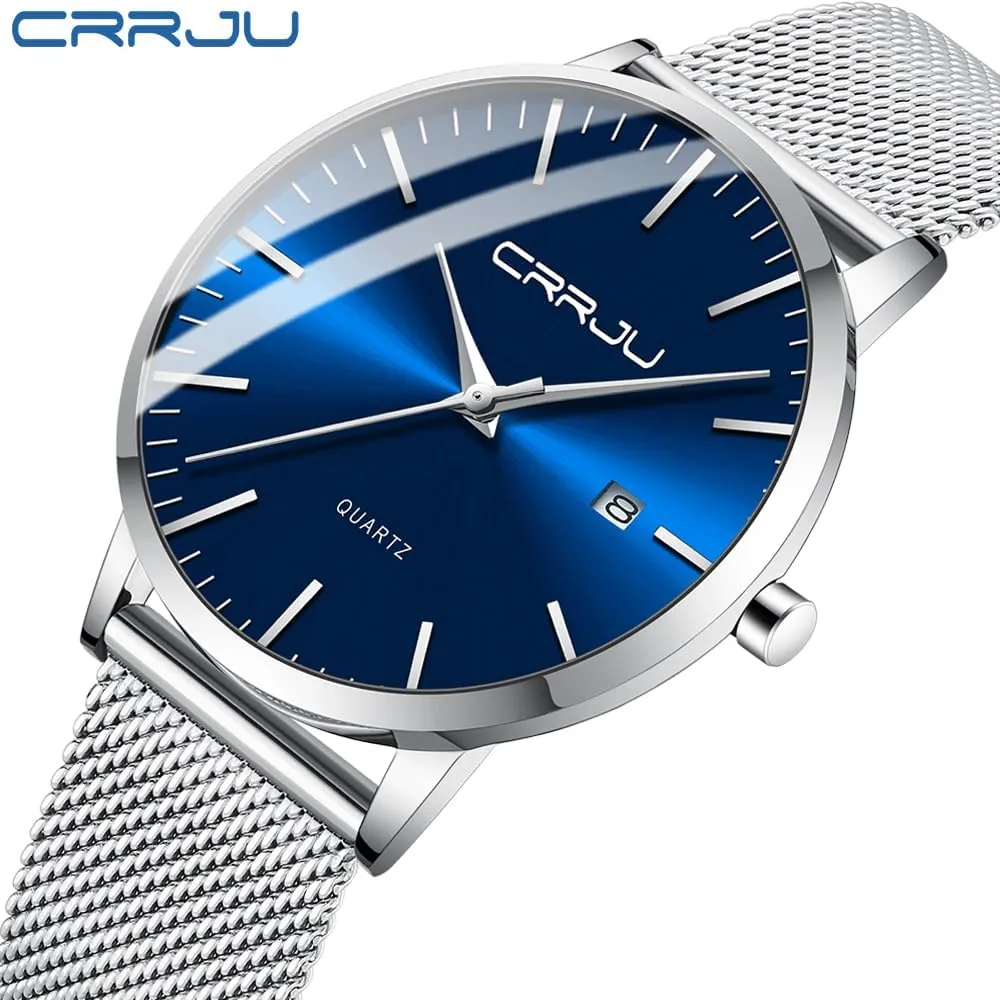 Wristwatches for Men Stainsteel Steel Band Watch labellum basic unreliable secretary aid CRRJU Men's Minimalist Casual Luxury Auto Date Watches Fashion Business Japan Movement Quartz Waterproof 