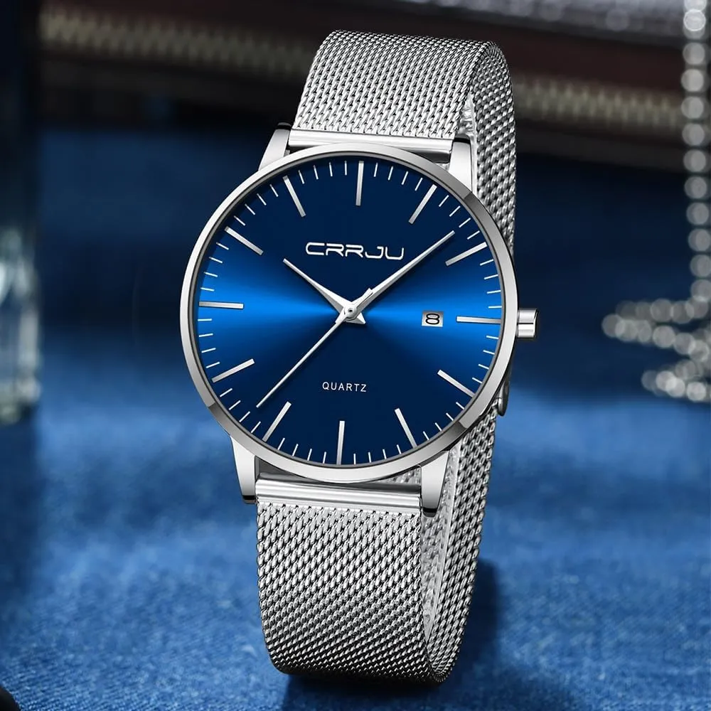 Wristwatches for Men Stainsteel Steel Band Watch labellum basic unreliable secretary aid CRRJU Men's Minimalist Casual Luxury Auto Date Watches Fashion Business Japan Movement Quartz Waterproof 