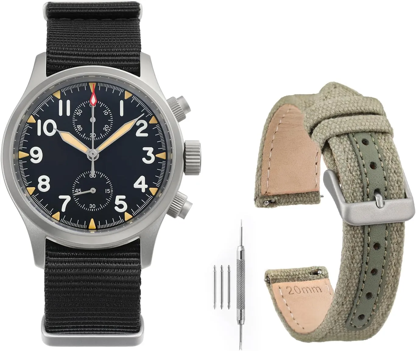 Wristwatches with Black 20MM Watchband Militado Military Chronograph Watches 39mm VK61 falcon stock Quartz Movement Casual Mens 